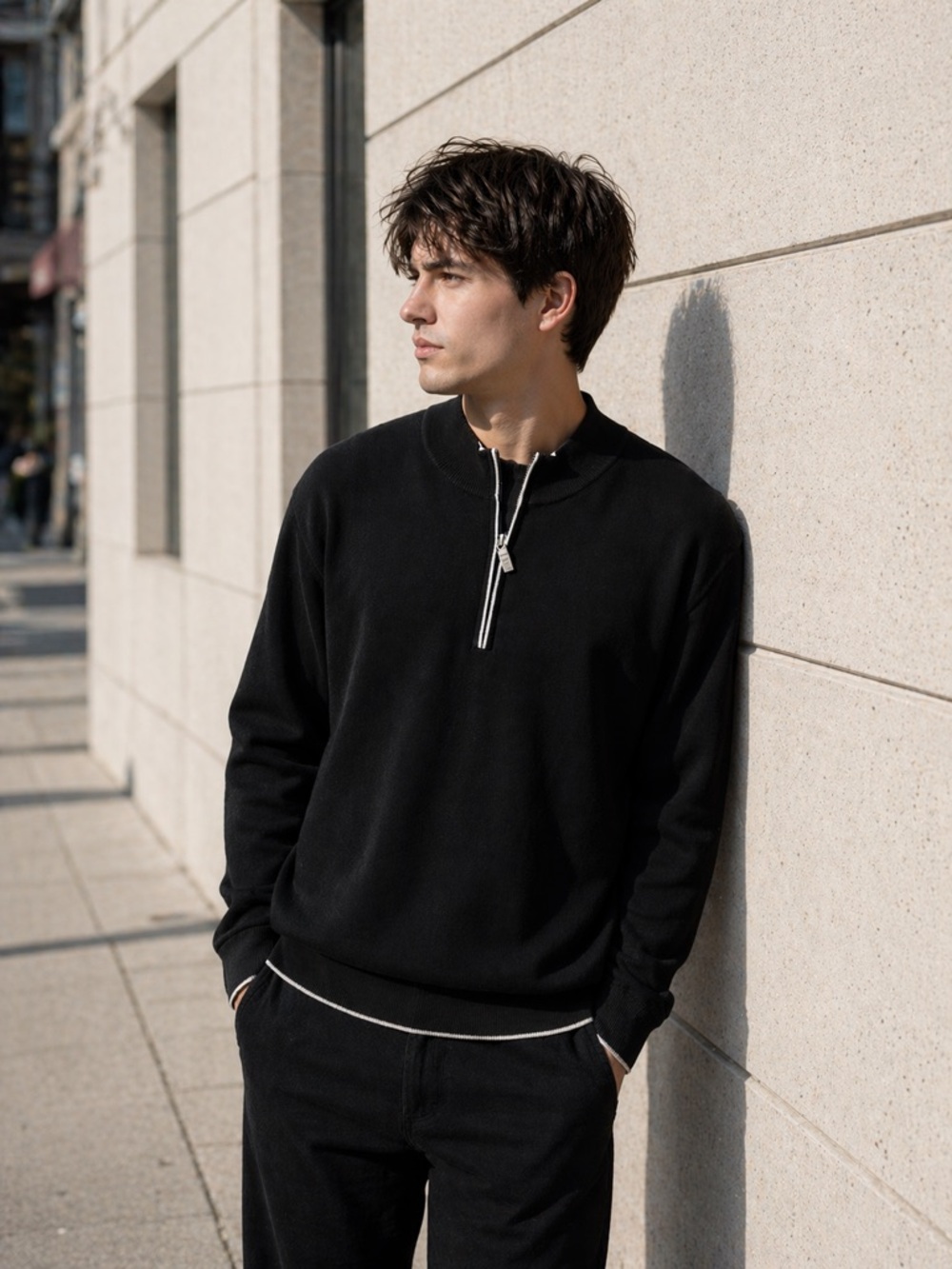 New Hart Schaffner Marx black Quarter-Zip Sweater with Contrast Trim